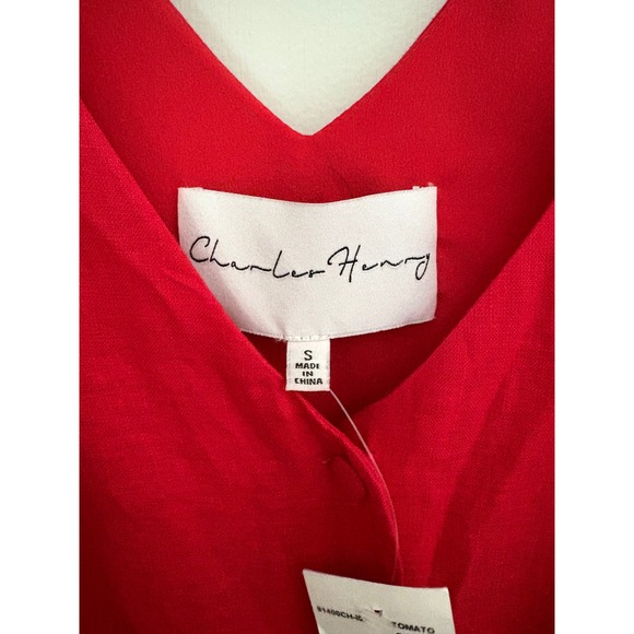 Charles Henry Red Linen Blend Midi Dress Size S NWT Sleeveless Tie Strap Pockets - Picture 4 of 10